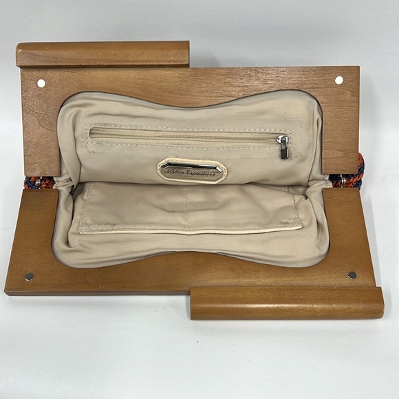 Urban Expressions Marina Clutch Woven Straw Handbag MOD Wood Handle - Picture 5 of 11